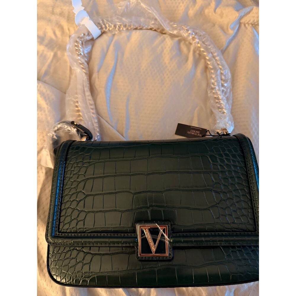 Victoria Secret Emerald Croc Crossbody with gold Chain Straps